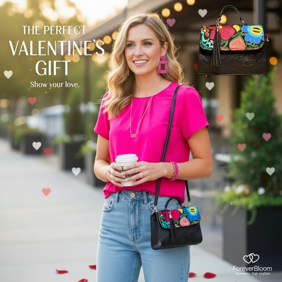 Unbranded Handbags - Floral Embroided Embossed Tooled Artisan LEATHER Crossbody Bag Purse - Black